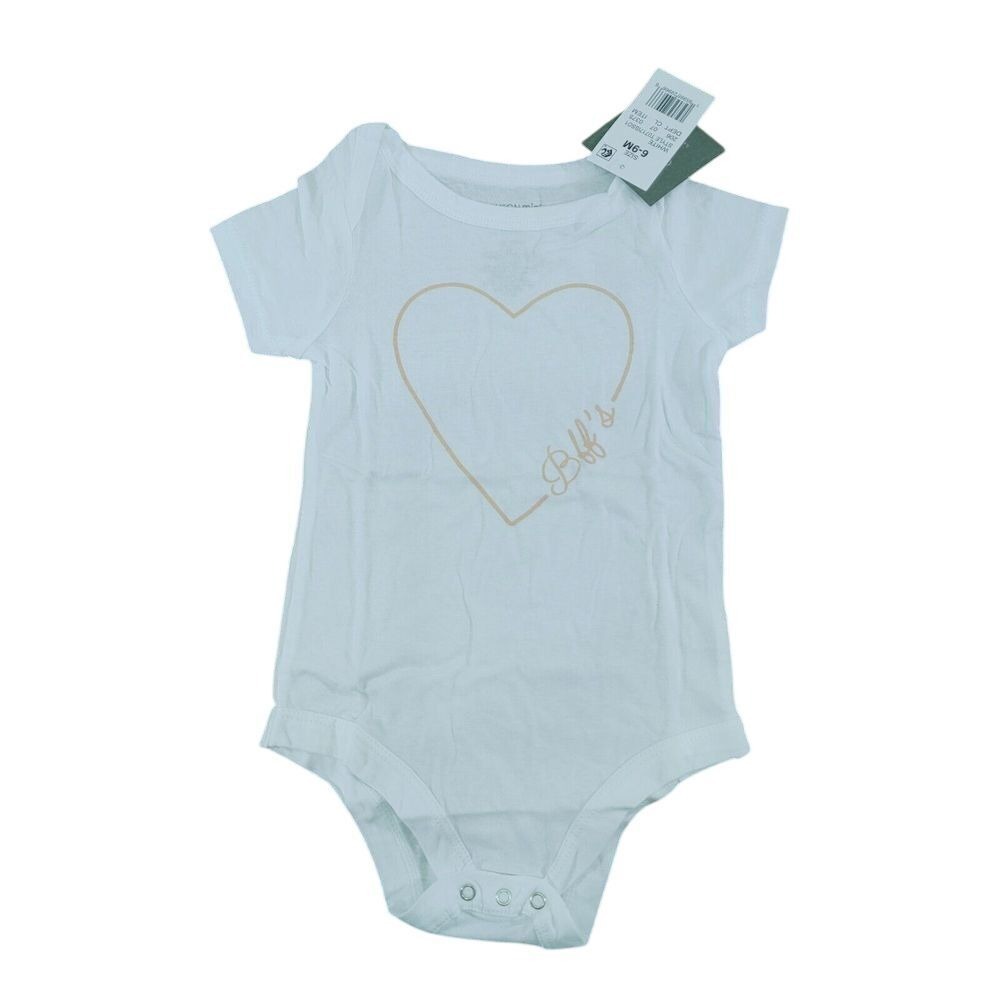 White Cotton Baby Bodysuit with Gold Heart Design Short Sleeve 6-9 M
